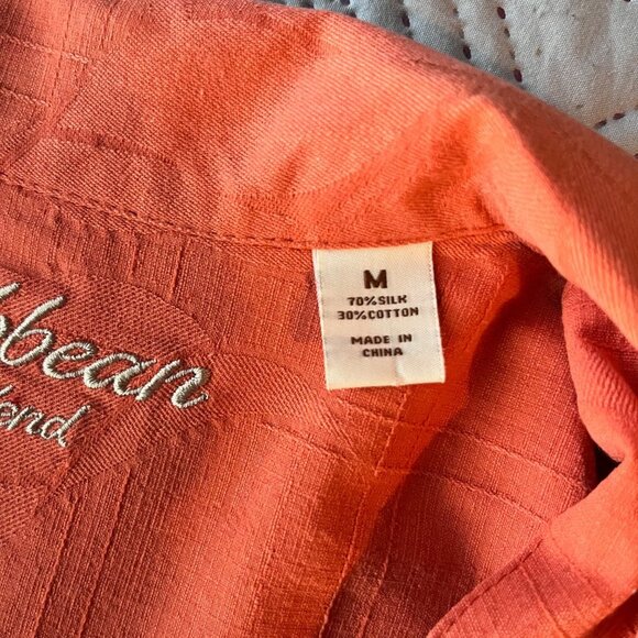 Caribbean Silk Blend Mens Short‎ Sleeve Button Down Shirt Size M - Picture 4 of 5